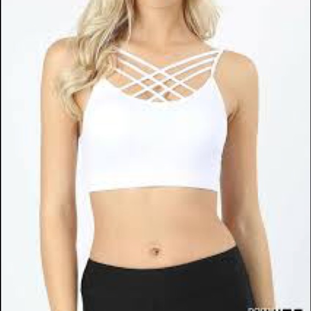 BOUTIQUE ITEM- TRIPLE CROSS BRALETTE W/PADS IN WHITE - Picture 2 of 8